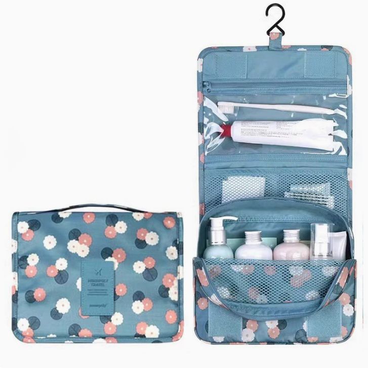 Foldable hanging toiletry organizer for travel