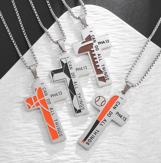 Baseball Cross Necklace – Stainless Steel Player Gift