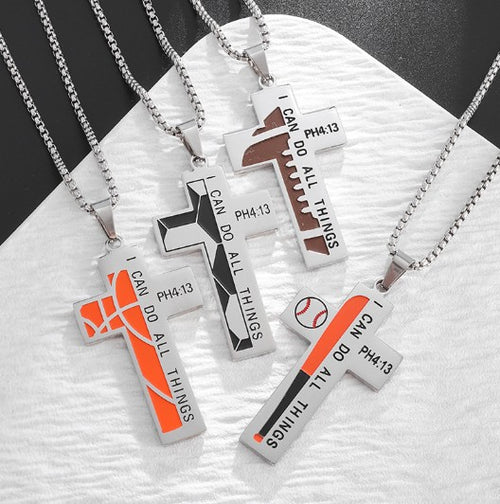 Baseball Cross Necklace – Stainless Steel Player Gift
