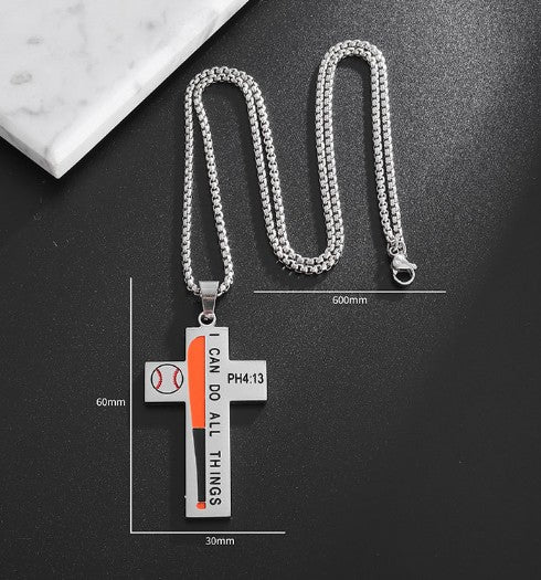 Baseball Cross Necklace – Stainless Steel Player Gift