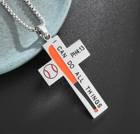 Baseball Cross Necklace – Stainless Steel Player Gift